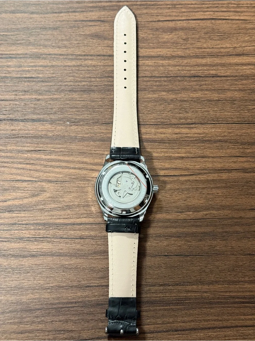 Black Leather Strap Men's Watch with Silver Case - Unbranded